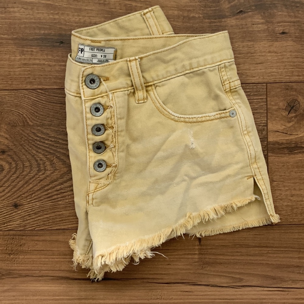 Free People Yellow Denim Shorts